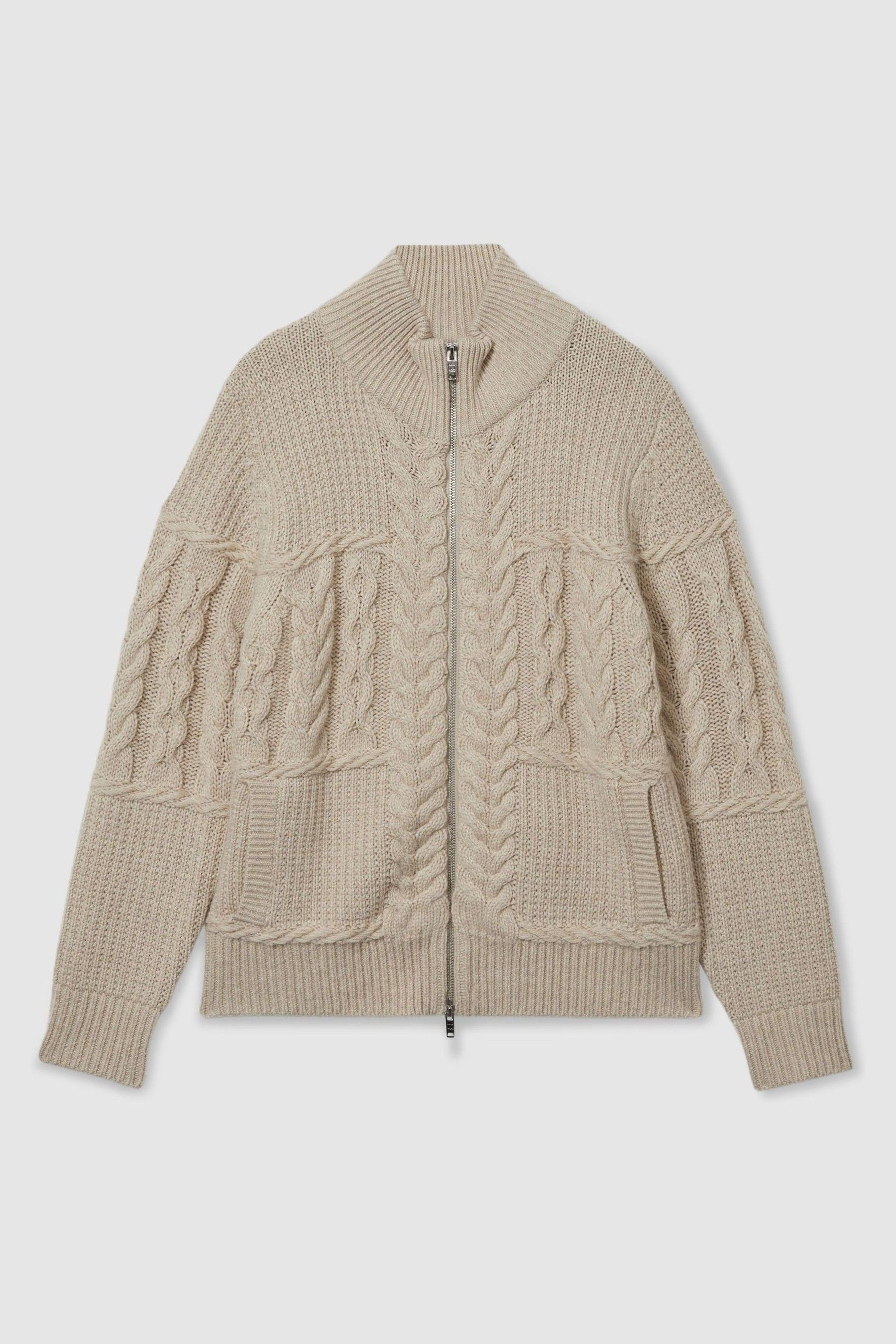 Reiss Reiss | Les 100 Ciels Wool and Cashmere Cardigan in Stone - REISS | Reiss UK