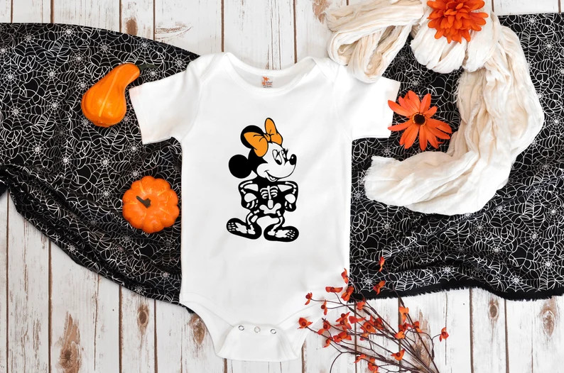 Minnie Mouse Skeleton Halloween Romper, Minnie Mouse Bodysuit, Halloween Costume, Baby's First Ha... | Etsy (US)