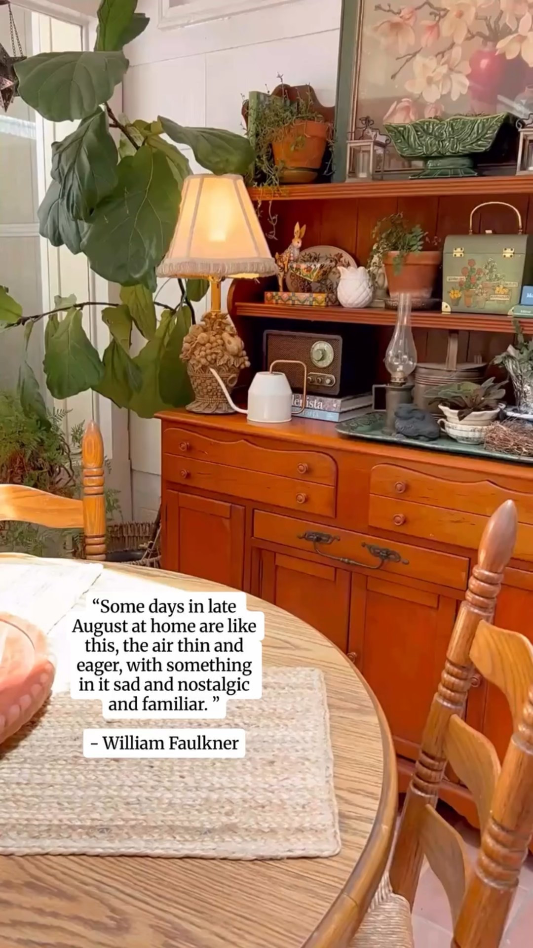 There’s a certain quiet magic to this time of year. 
The plants still thriving, but the light is turning golden as we wait patiently for fall.

A soft shift. A little longing. And a whole lot of beauty in the in-between.
•
•
•
•
•
•
•
Vintage Home Style | Vintage Decor | Home Inspiration | Collected Home | Traditional Home | Sentimental Style | The Sentimental Decorator | Joyful Rituals of Home | Sentimental Home | Homes with a Story | 

#sentimentalhome #curatingjoy #thesentimentaldecorator #sentimentalstyle #vintagehome #sentimentaldecor #homeswithastory #collectedhome  #styleyourstory #nostalgianotebook