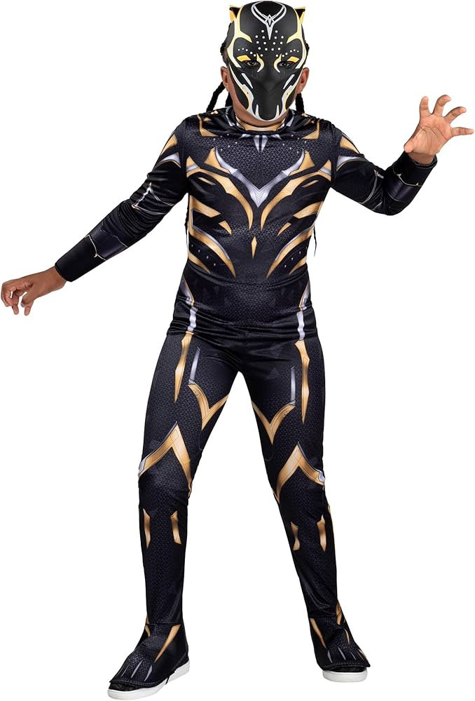 Marvel Black Panther Official Youth Costume - Padded Jumpsuit with Plastic Mask, Large | Amazon (US)