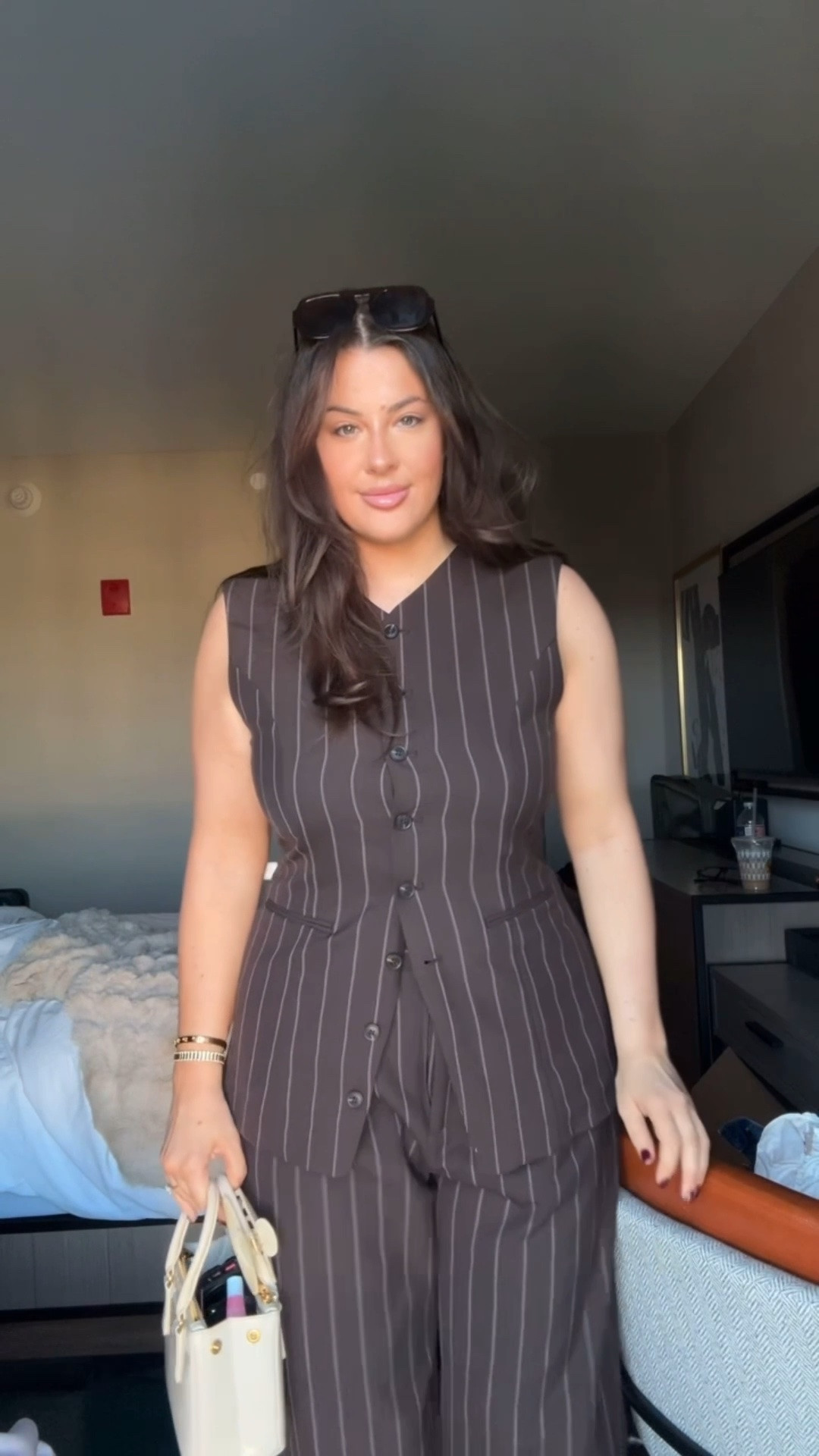 Business casual striped set with trouser and button up top! @abercrombie