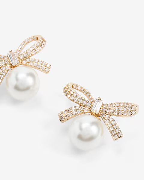 Pearl Bow Embellished Stud Earrings | Express