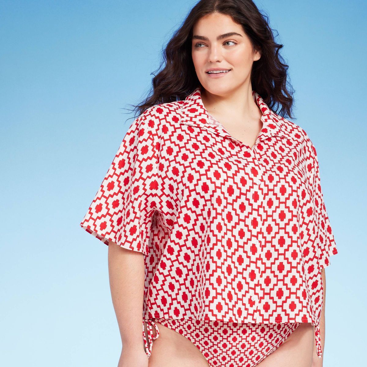 Women's Cropped Button-Up Short Sleeve Cover Up Top - Shade & Shore™ | Target