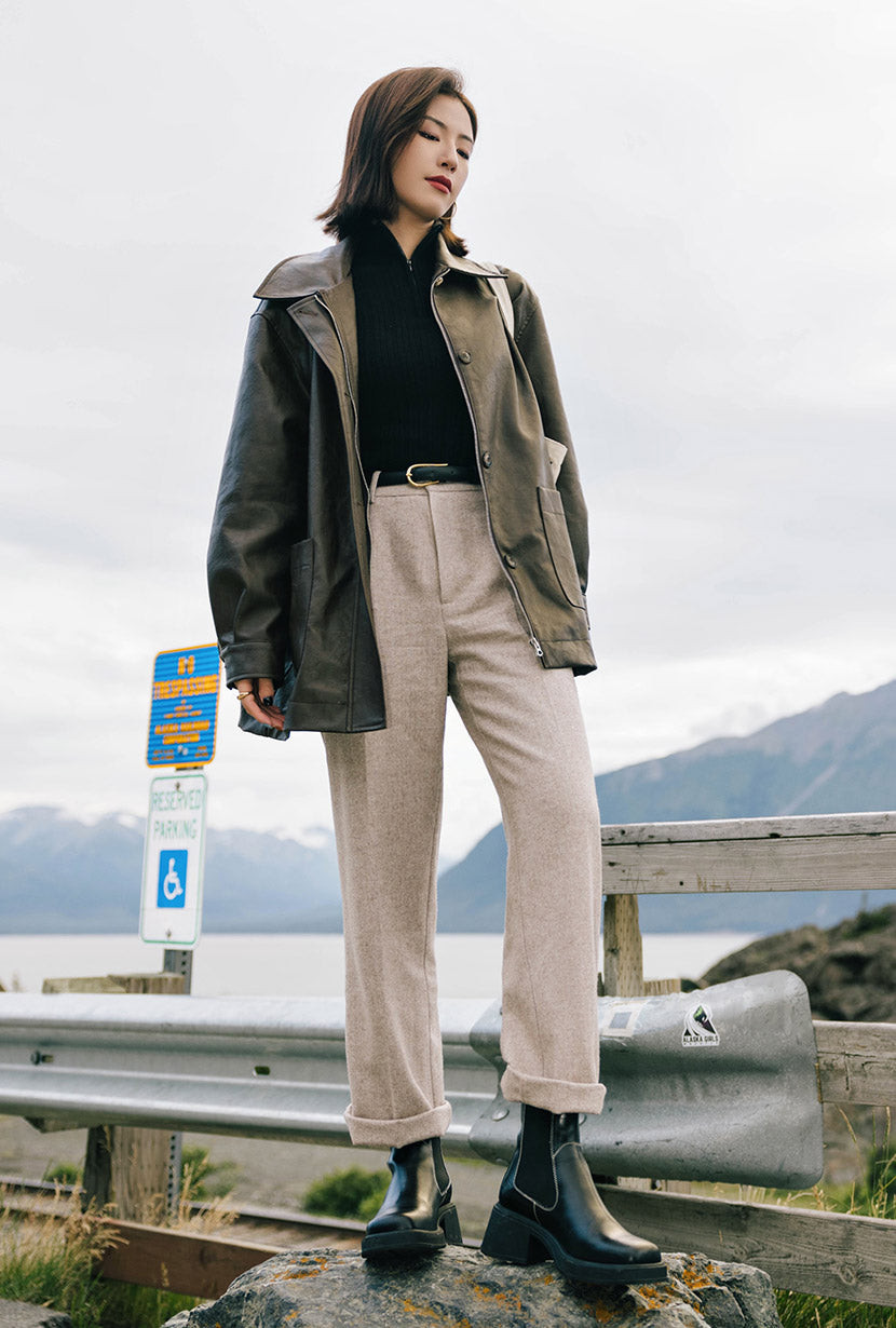 Reign Wool Pants - Oatmeal | Petite Studio NYC