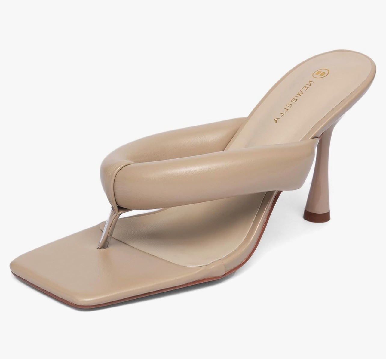 NEWBELLA Women's Square Toe Heeled Sandals Thong Strap Stiletto Heel Slip On Dress Shoes Fashion Summer Heels for Party Date Night Casual Wear