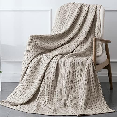 PHF 100% Cotton Waffle Weave Throw Blanket - 410GSM Washed Soft Breathable Skin-Friendly Blanket ... | Amazon (US)