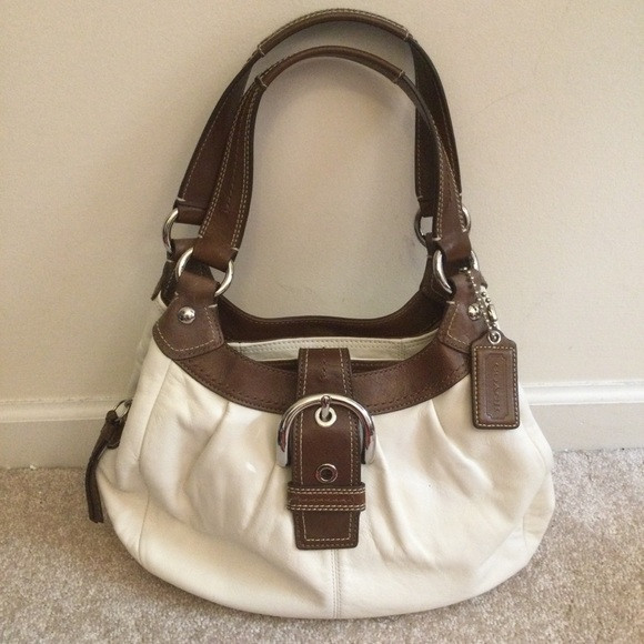 Coach Cream and Brown Leather Purse with Silver Hardware Excellent Condition | Poshmark