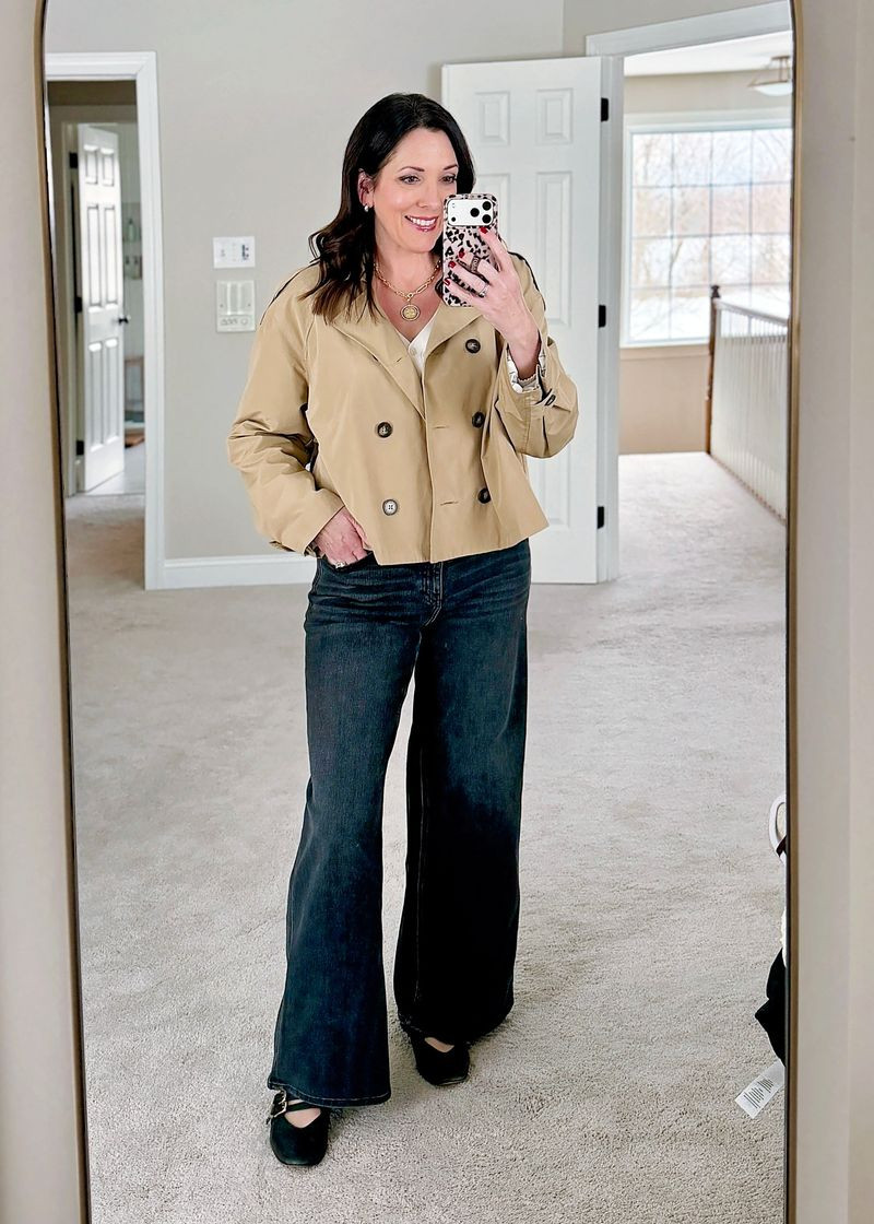 A cropped trench is such a chic spring layer 🤍 It pairs perfectly with wide-leg denim and keeps the proportions balanced. Easy, polished, and wearable. 

 #LTKSeasonal #LTKOver40