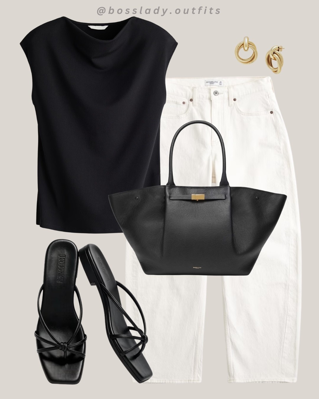 Clean lines, black and white, effortless every time

Tags: black cowl neck top, white wide leg jeans, black leather tote bag, minimalist summer outfit, strappy heeled sandals, gold hoop earrings, monochrome outfit idea, easy summer outfit, black and white outfit, elevated basics

#LTKstyletip #LTKsummer #LTKshoes