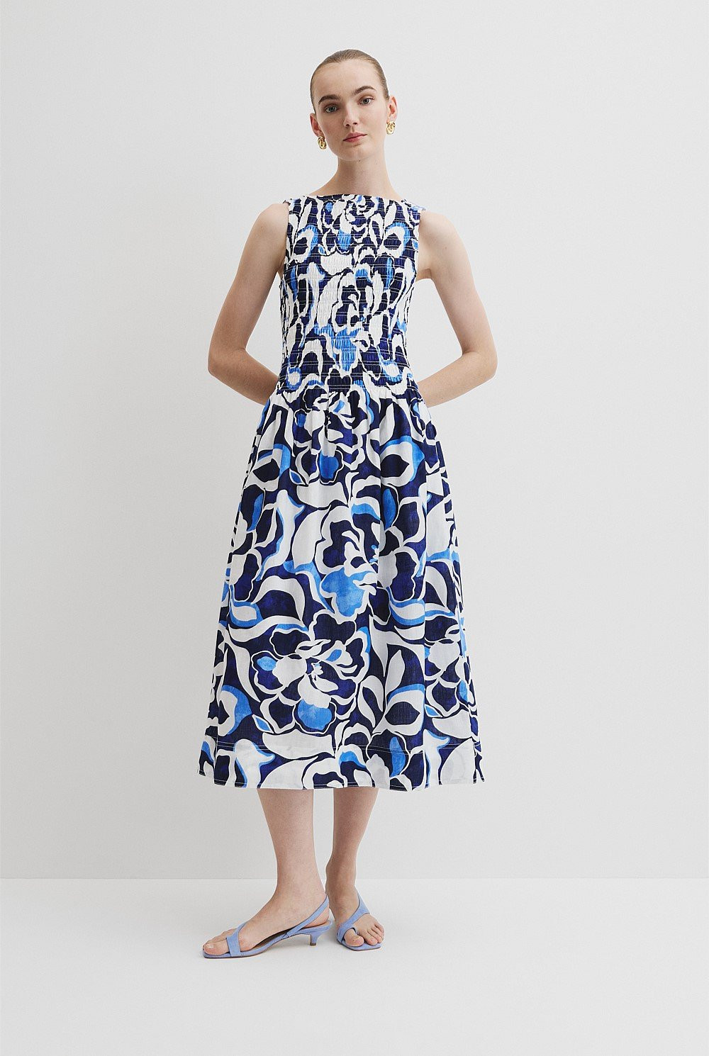 Print Shirred Midi Dress | Country Road