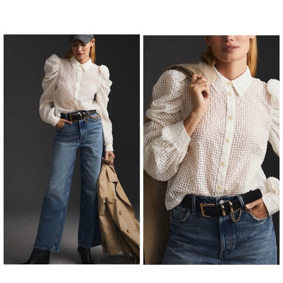 Anthropologie Maeve  Puff Sleeve Button-down Shirt, Size M | Poshmark