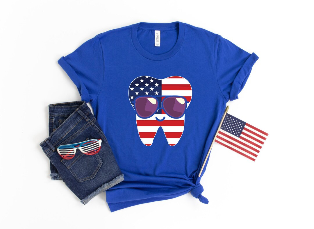 Dentist American Flag Shirt, Tooth USA Flag, July 4th Funny Dental Student, Cute Womens Tee, Hood... | Etsy (US)
