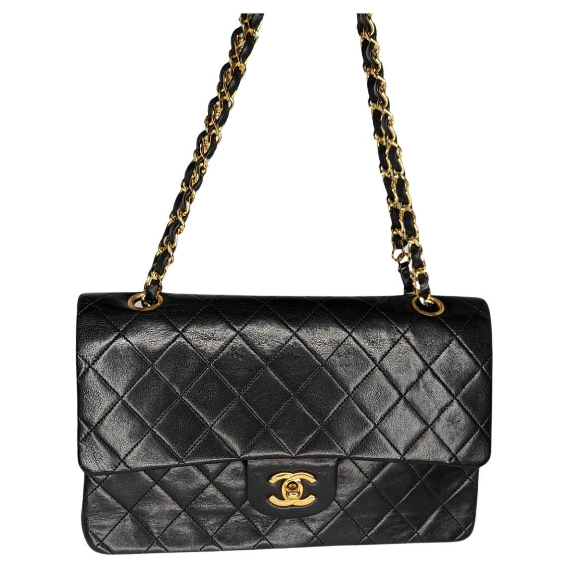 Chanel 90s Classic Black Lambskin Quilted Small Double Flap | 1stDibs