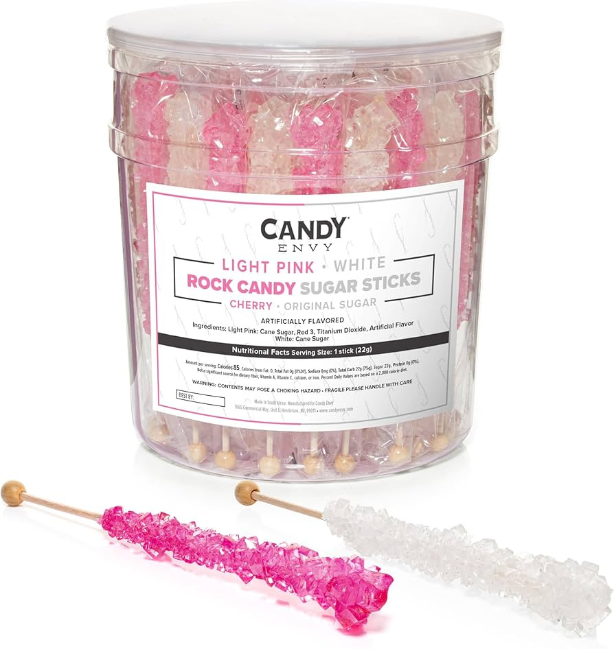 Light Pink and White Rock Candy Sugar Sticks - 36 Individually Wrapped Candy - Cherry & Original ... | Amazon (US)