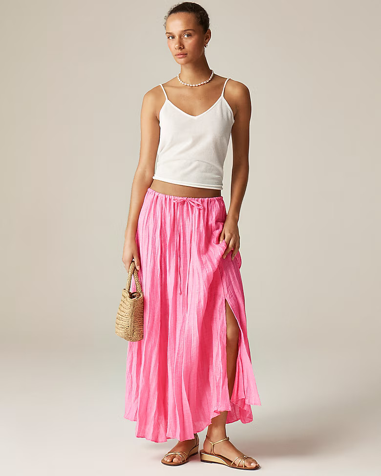 Pleated drawstring maxi skirt in linen blend | J. Crew US