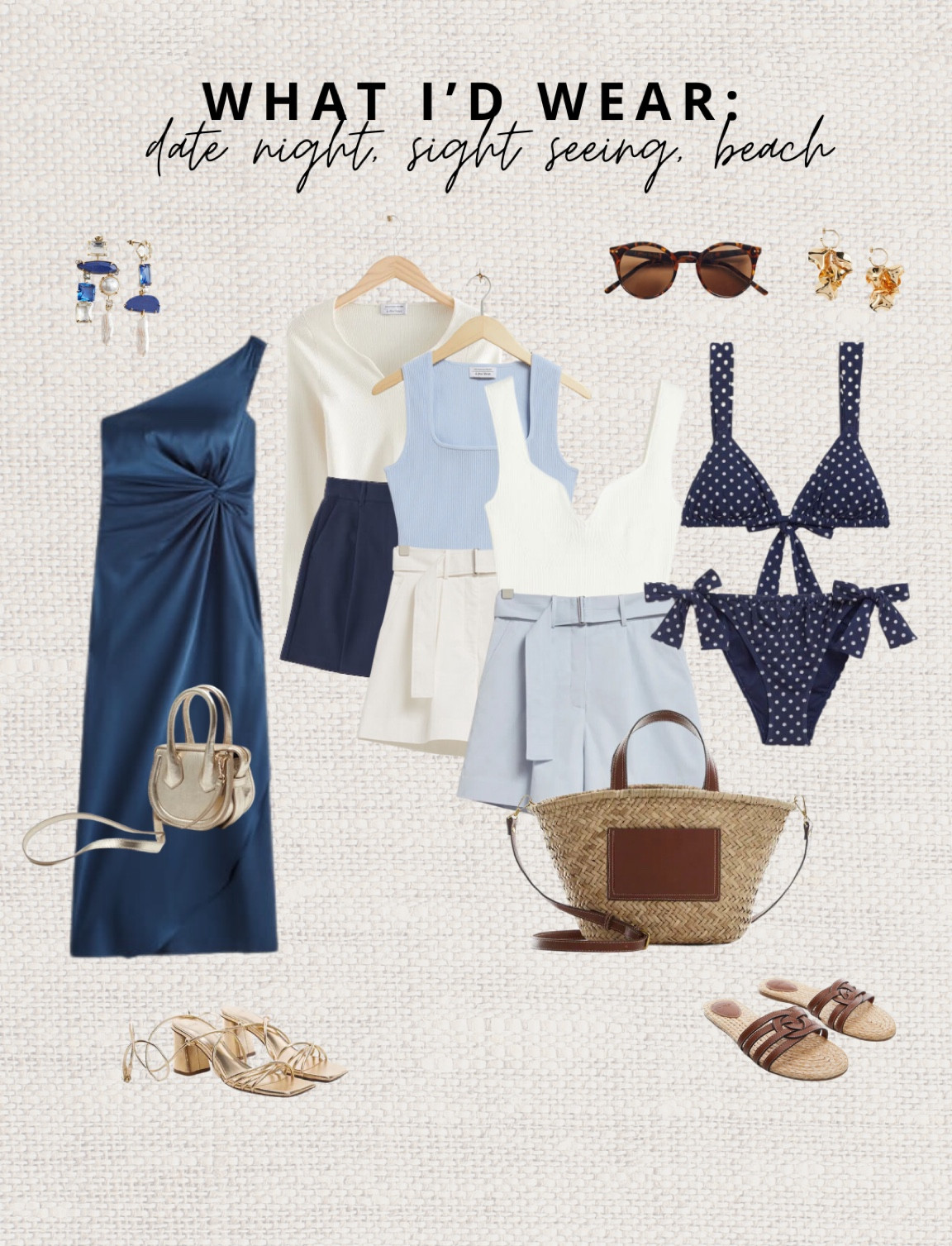 Lovely satin midi dress, also available in light blue. Can’t beat high waisted navy shorts, also found one in light blue, lovely to combine with the polka dot bikini. Read the size guide/size reviews to pick the right size.

Leave a 🖤 to favorite this post and come back later to shop

#beach outfit #holiday look #date night outfit #white sweetheart neckline top



#LTKeurope #LTKstyletip #LTKSeasonal