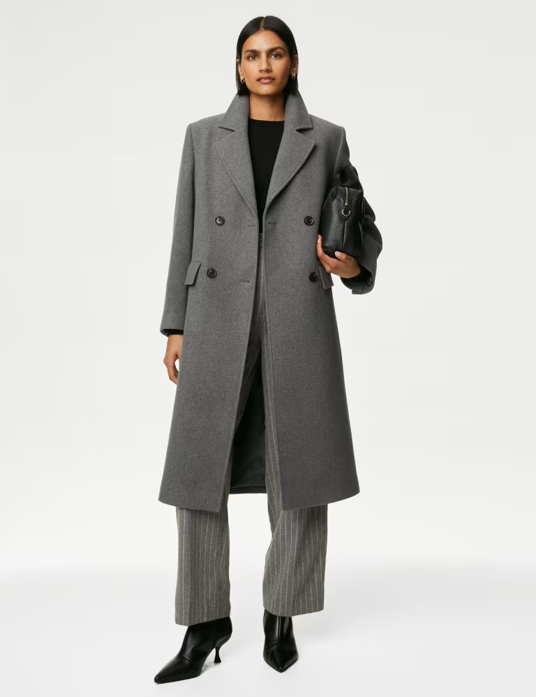 Double Breasted Longline Coat with Wool | Marks & Spencer (UK)