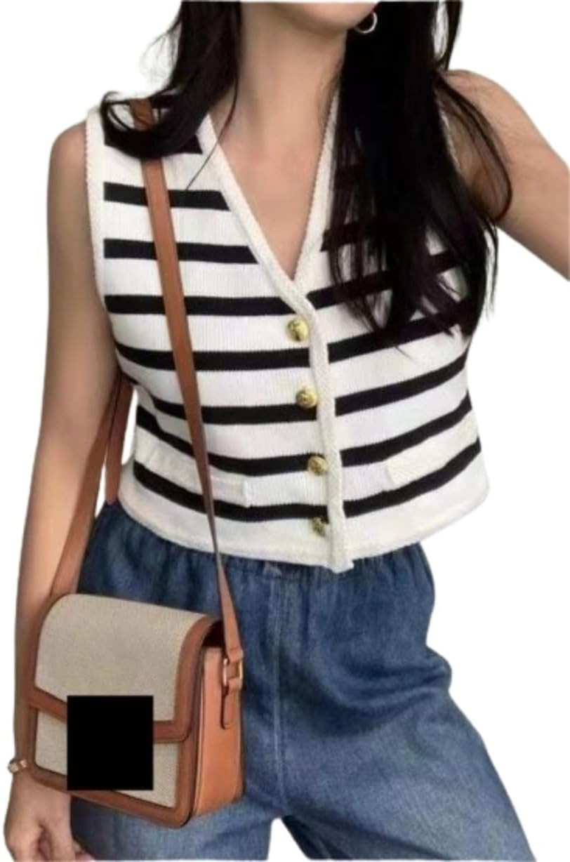 OCUH Sweater Vest Cable Knit Sweater Vest Women Striped Knitted Stripe Sweater Vest Women Old Mon... | Amazon (US)