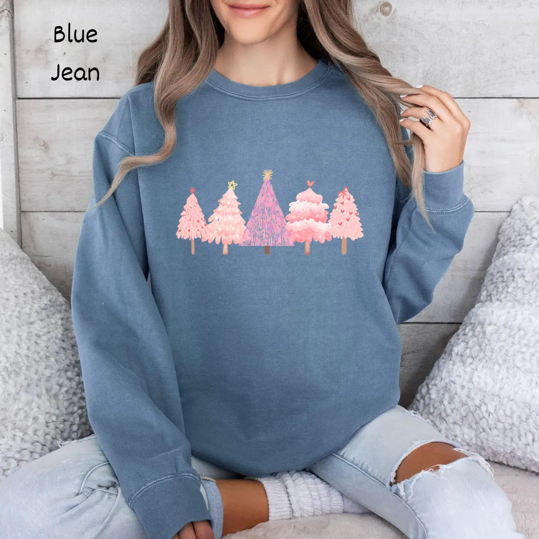 Pink Christmas Tree Sweatshirt, Oversized Xmas Sweatshirt, Cute Cozy Holiday Pullover, Christmas ... | Etsy (US)