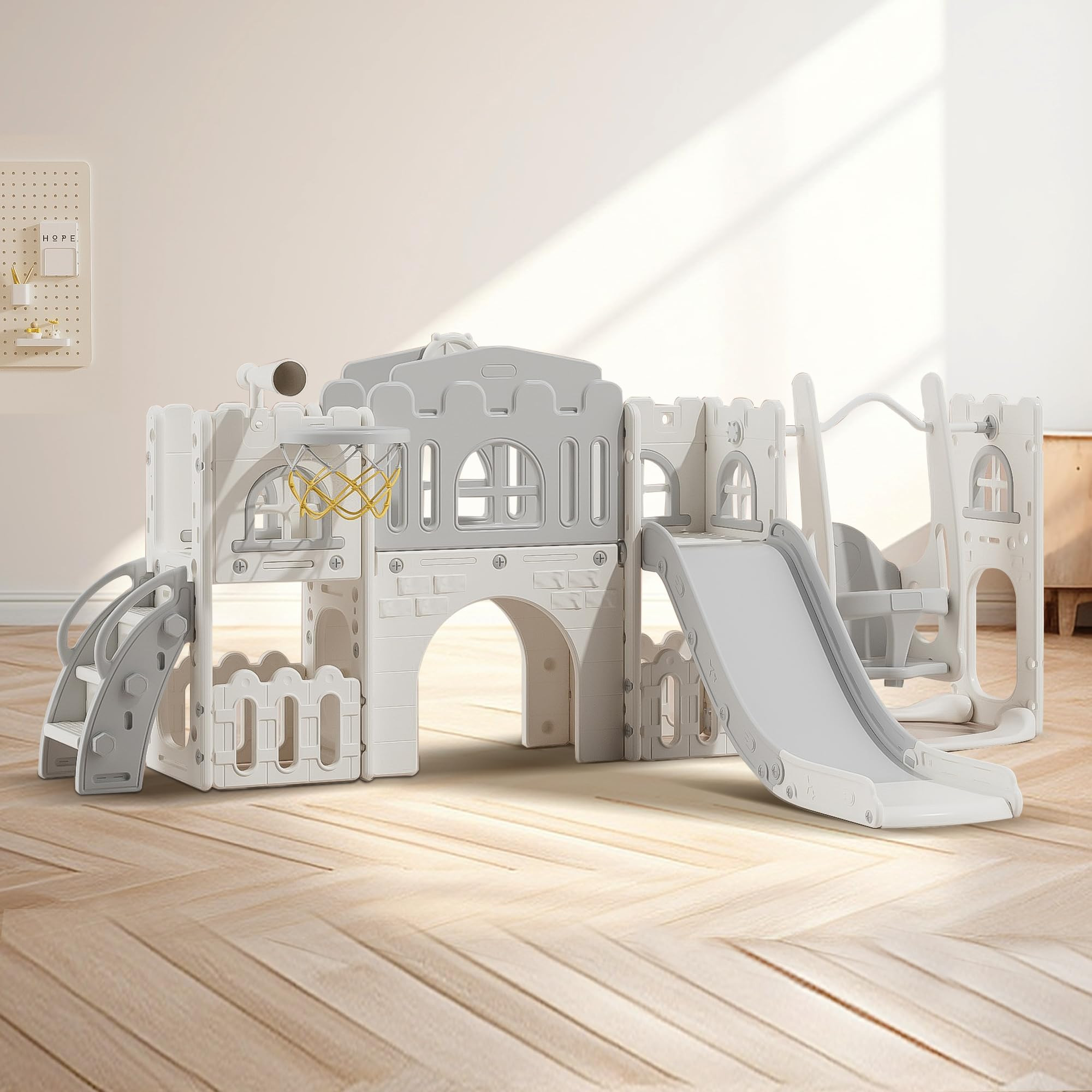 10 in 1 Toddler Slide Indoor Outdoor Playground Playset for Age 1-3 with Slide Basketball Hoop Te... | Amazon (US)