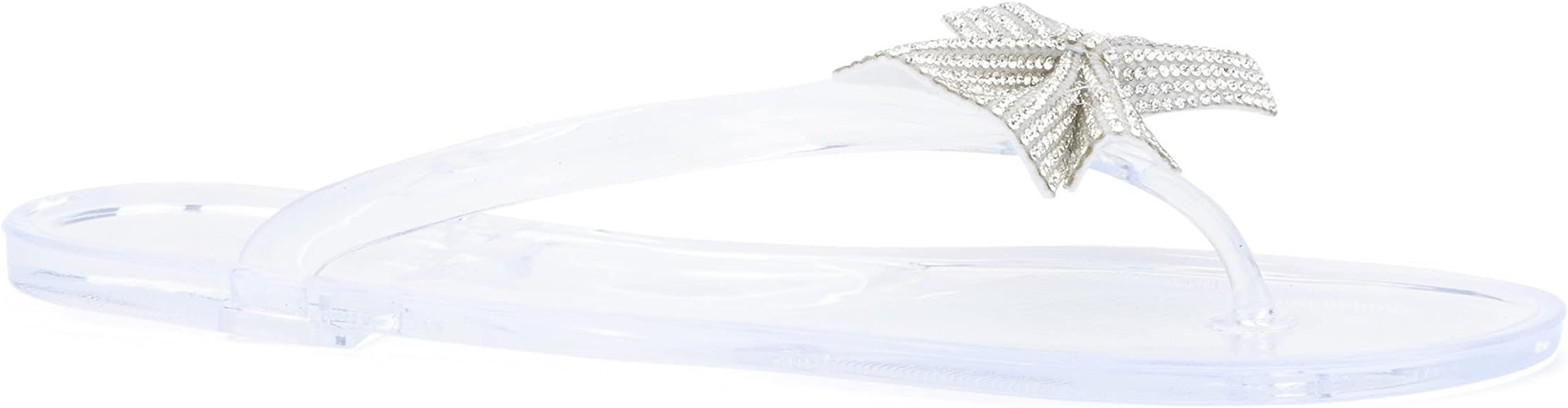 Olivia Miller Women’s Fashion Ladies Shoes, PVC Jelly w Embellished Rhinestones Bow Thong Style... | Amazon (US)