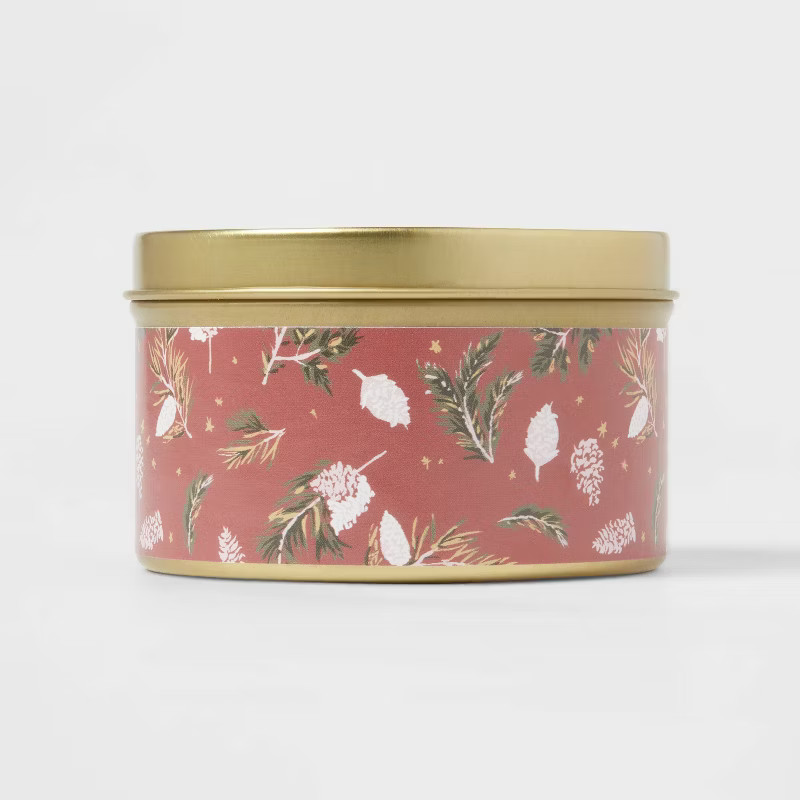 5oz Gold Tin with Full Wrap Band Label Top Label Holiday Apple Cinnamon Joy Pinecones Candle Red ... | Target