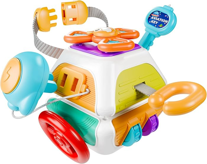 iPlay, iLearn 10 in 1 Baby Busy Board Cube, Montessori Sensory Toy Toddler 1-3, Infant Carseat Pl... | Amazon (US)