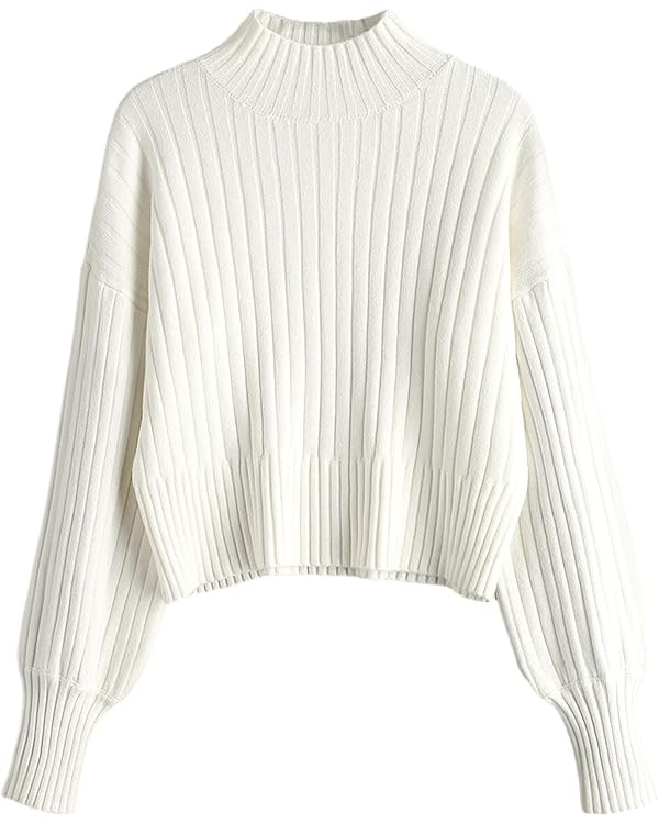 ZAFUL Women's Mock Neck Sweater Long Sleeve Ribbed Knit Basic Cropped Pullover Sweater | Amazon (US)