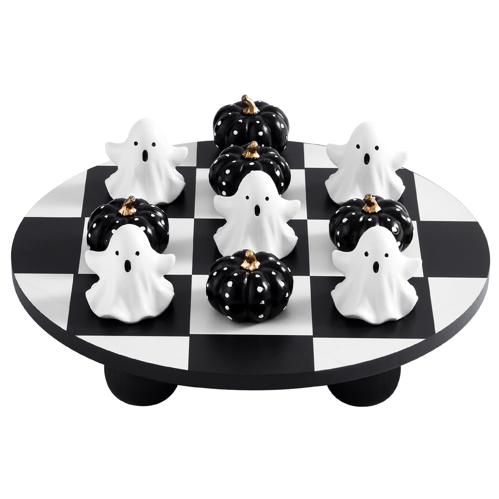 Tic Tac Toe Game Set with Cute 3D Resin Pumpkin&Ghost Pieces, 9.88" Round Wood Checker Board, Fun... | Amazon (US)