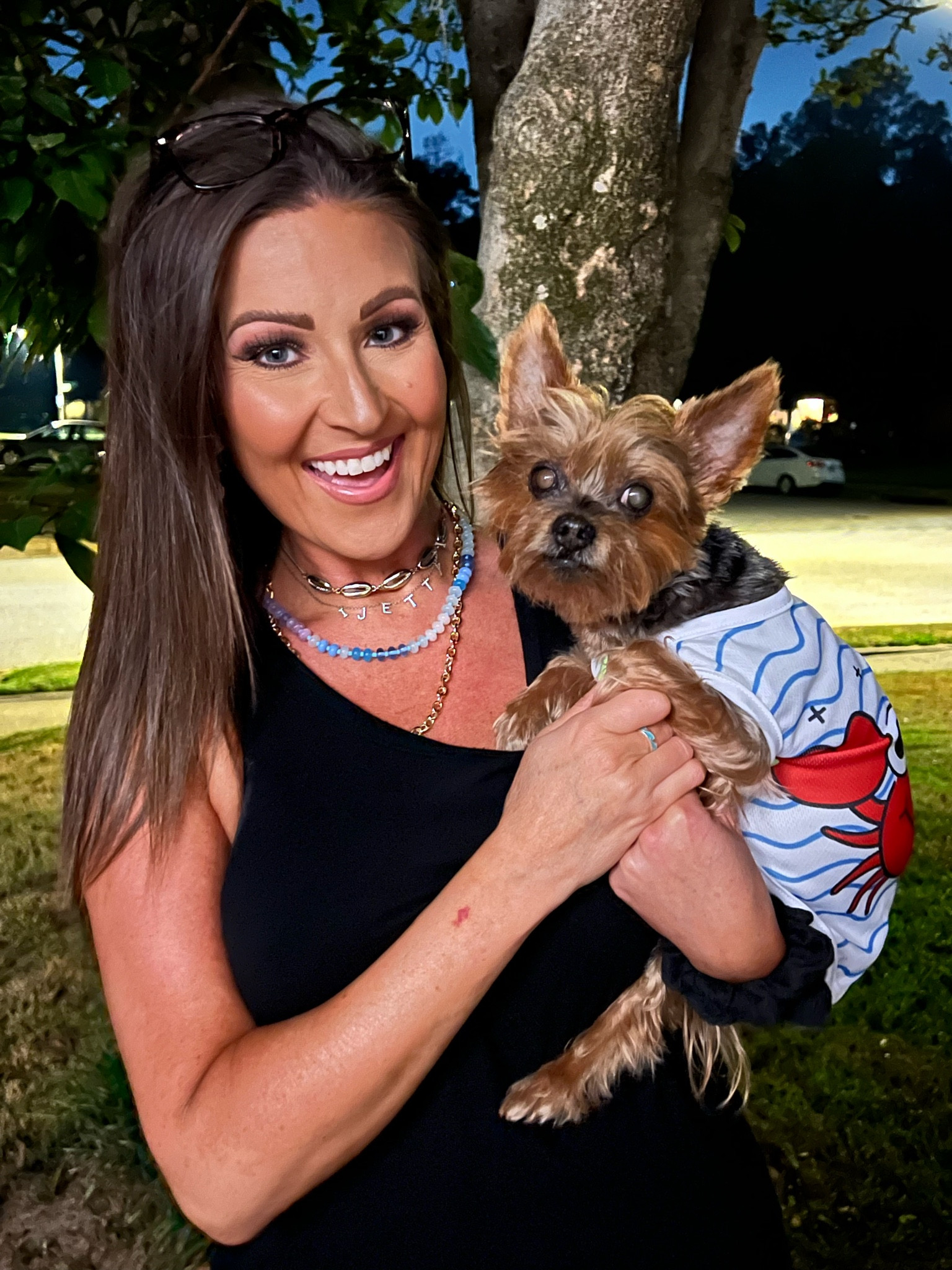 Necklaces I wear often 🩷 all of them are adjustable so you can wear them any length 

•Blue/Purple Glass Bead Necklace is the color “OMBRÉ” - I have several and they’re knockoffs of the $50 ones from Anthro! 
•the thick, long gold chain is from the set of necklaces that’s linked below
•the “JETTY” necklace is a custom necklace and mine is the “gold with crystals” (I requested they add a bone on either side of “Jetty” in the notes where you tell them what you want it to say)
•Jetty’s crab shirt is a size medium (they run small but this is slightly big on her, but still fits. It fits her “oversized” 😂)

#LTKFindsUnder50 #LTKFindsUnder100 #LTKStyleTip