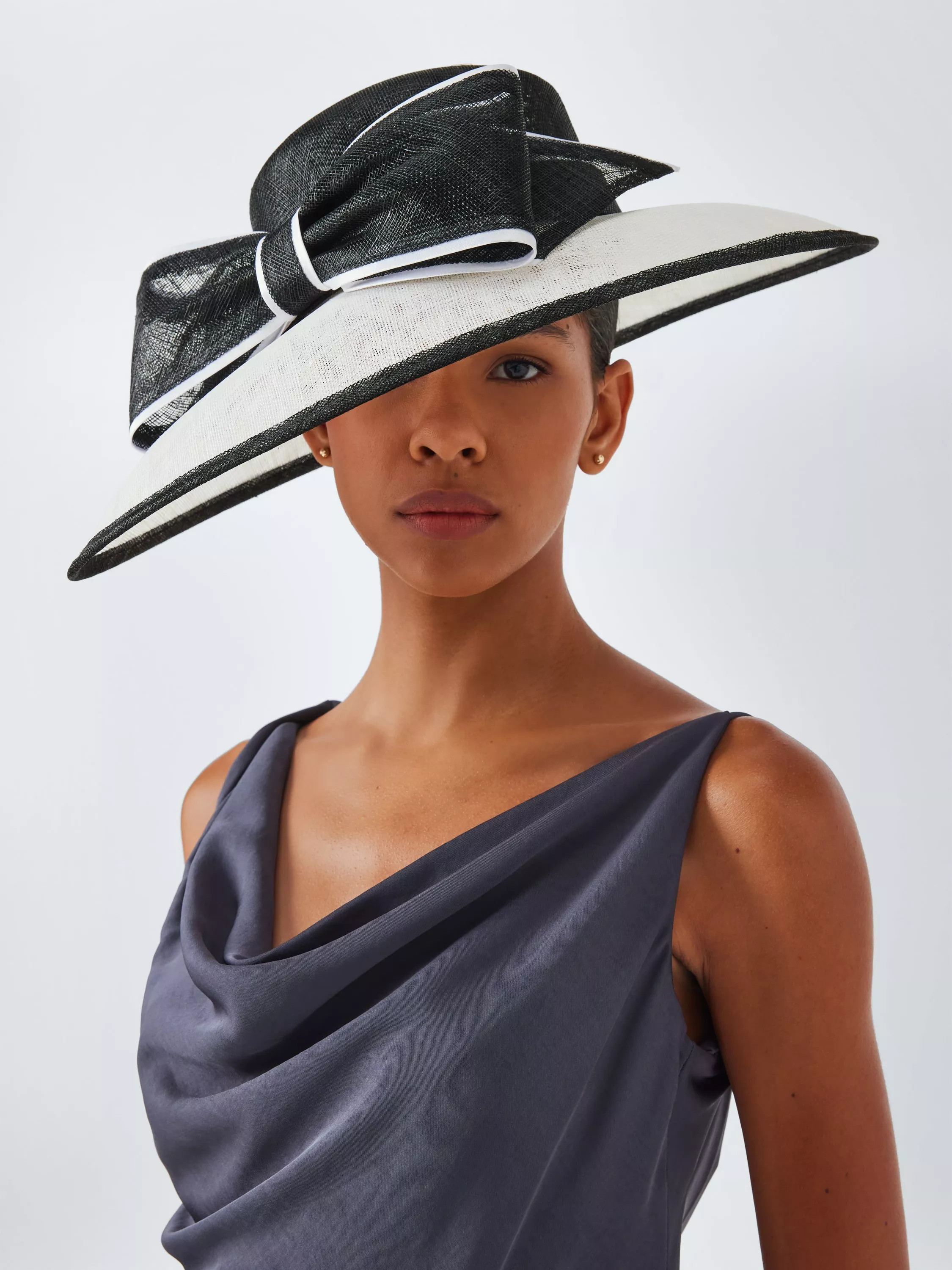 John Lewis Betty Woven Downturn Brim Bow Hat, White/Black | John Lewis (UK)