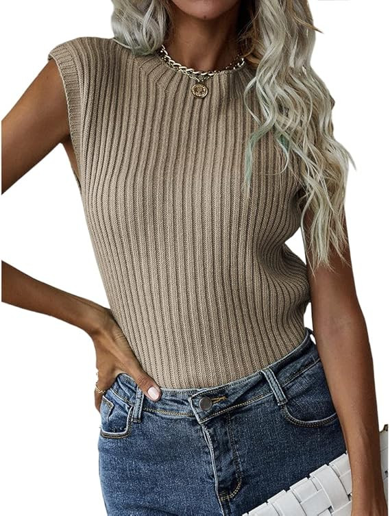 Yuebin Women's Sleeveless Crewneck Sweater Tank Top Summer Autumn Rib Knit Tank Top | Amazon (US)