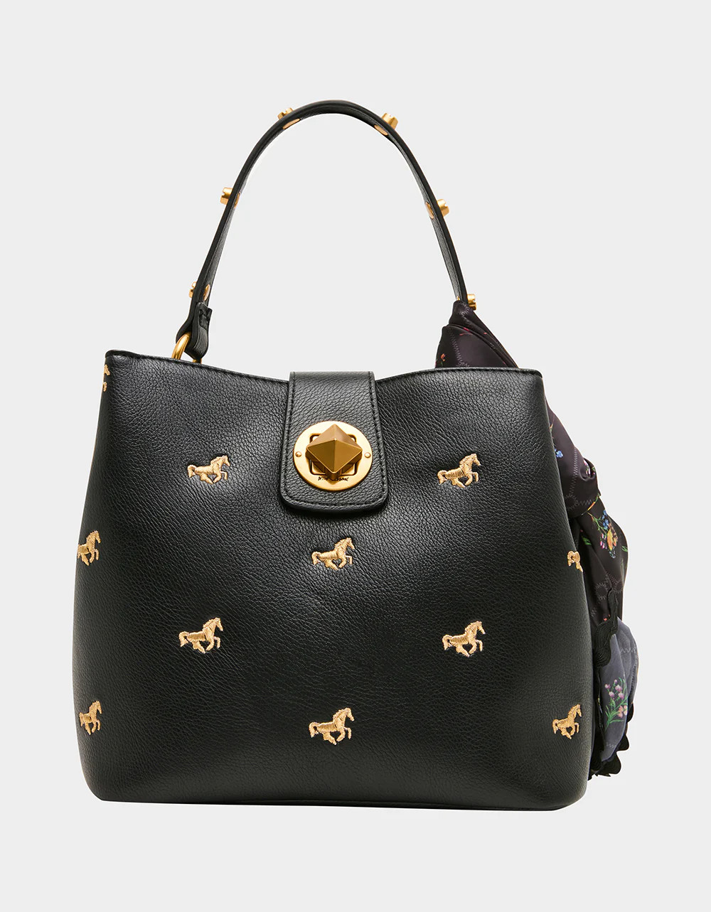 UNBRIDALED Bucket Black Horse Studded Top Handle Crossbody Women's Handbag | Betsey Johnson