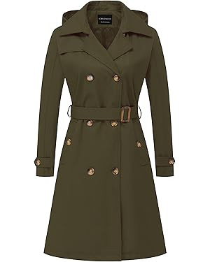 CREATMO US Women's Long Trench Coat Double-Breasted Classic Lapel Overcoat Belted Slim Outerwear ... | Amazon (UK)