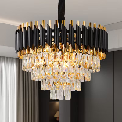 Modern Crystal Chandeliers 4 Tiers Black and Gold Pendant Light Fixtures, 7 Lights Black Modern Chandeliers for Living Room Dining Room Bedroom | Target