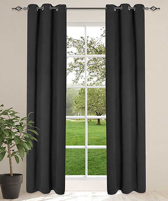 Safdie & Co. Inc. Window Curtains Black - Black Microfiber Blackout Curtain Panel - Set of Two | Zulily