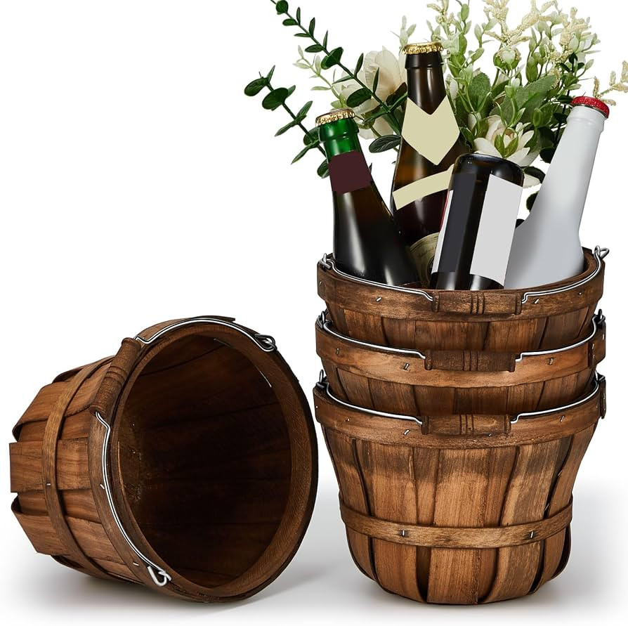 Tatuo 4 Pcs Round Wooden Apple Baskets Wood Fruit Buckets with Handle Fall Harvest Basket Portabl... | Amazon (US)