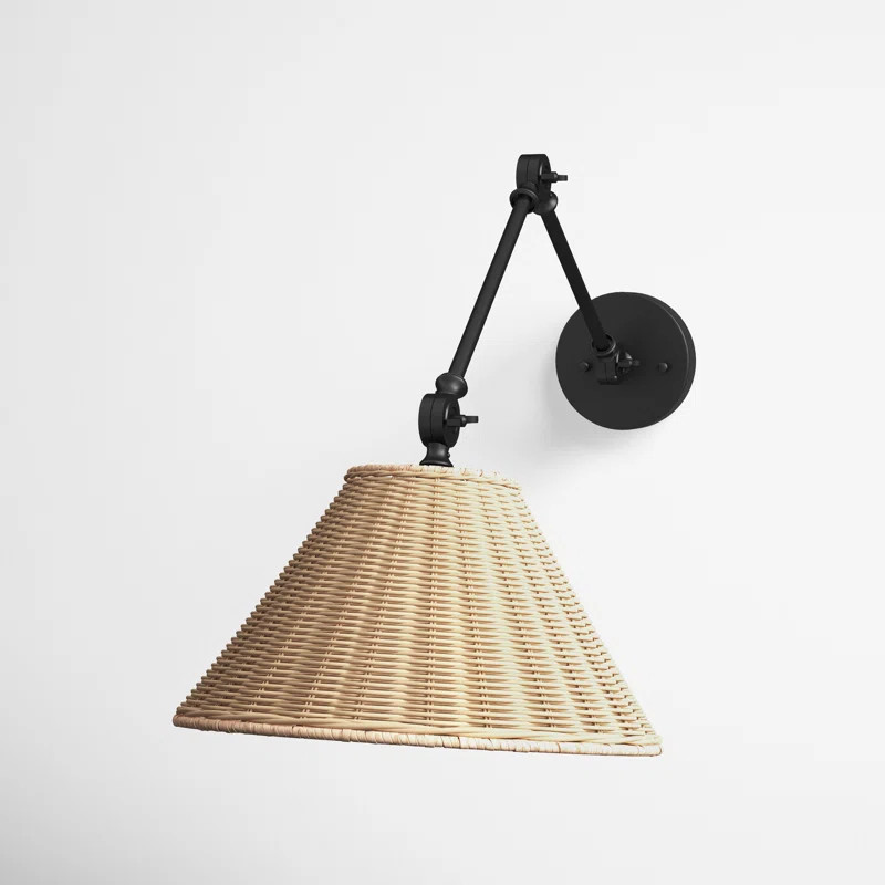 Mackinaw Coastal Adjustable Wall Sconce With Neutral Beige Rattan Shades | Wayfair North America
