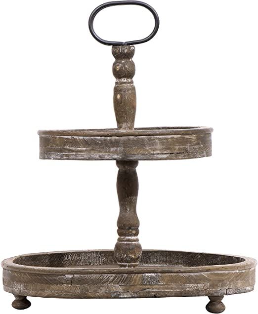 Creative Co-Op Distressed Brown Wood Metal Handle Two-Tier Tray | Amazon (US)
