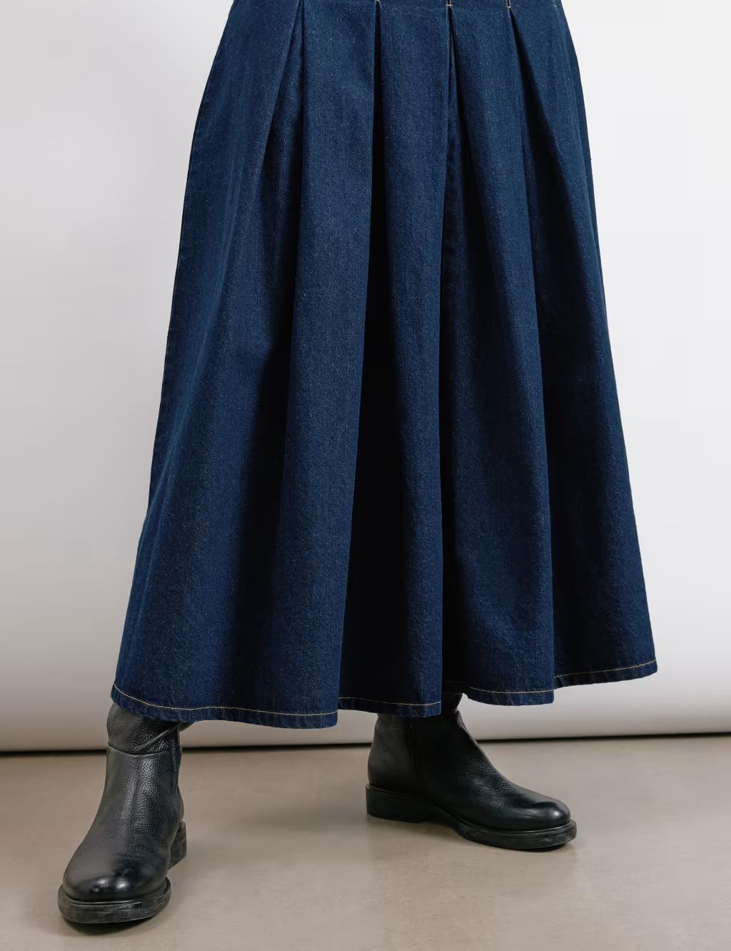 Pure Cotton Denim Pleated Midi A-Line Skirt | Marks & Spencer (UK)