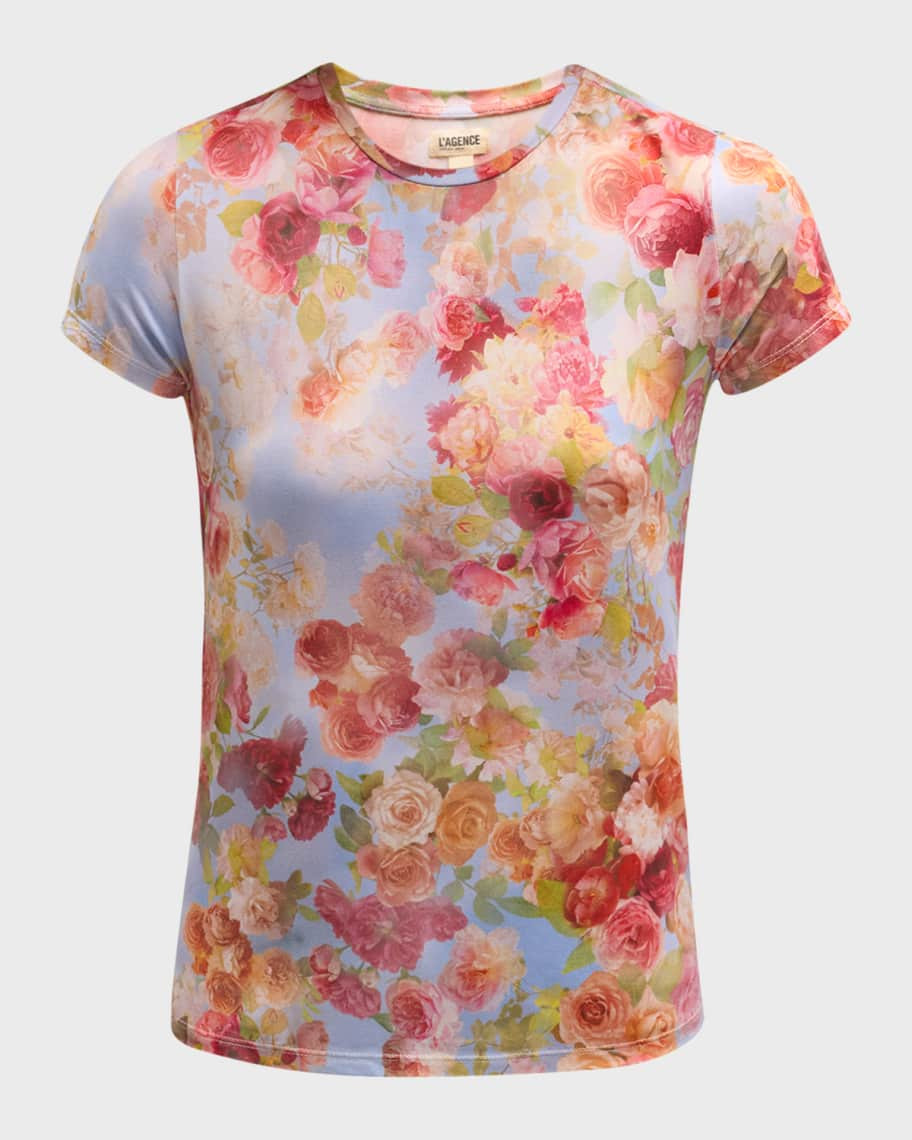 L'Agence Ressi Short-Sleeve Floral Tee | Neiman Marcus