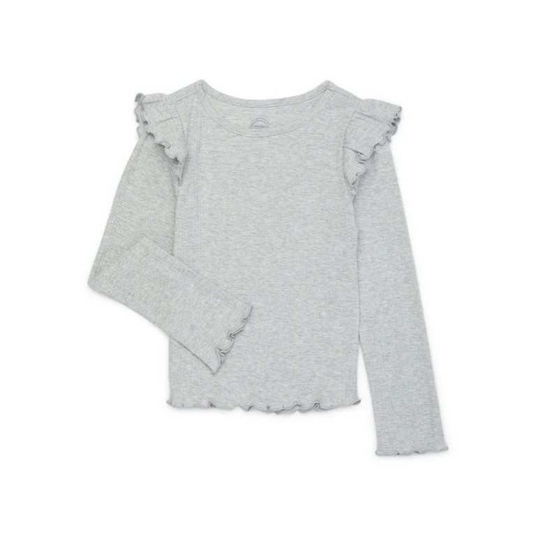 Wonder Nation Girls Long Sleeve Ruffle Top, Sizes 4-18 & Plus | Walmart (US)
