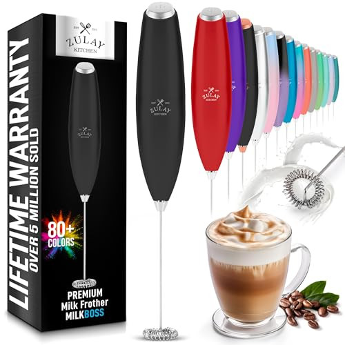 Zulay Kitchen Milk Frother Handheld Electric Whisk – Frother Wand, Durable Drink Mixer, Stainless Steel Whisk, Coffee Frother, Hand Blender, Frother for Protein Powder, Lattes, Matcha & More - Black | Amazon (US)
