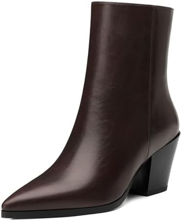 NUMALEO Womens Ankle Boots Chunky Low Heel Pointed Toe Heeled Booties Side Zipper Comfy Fall Wint... | Amazon (US)