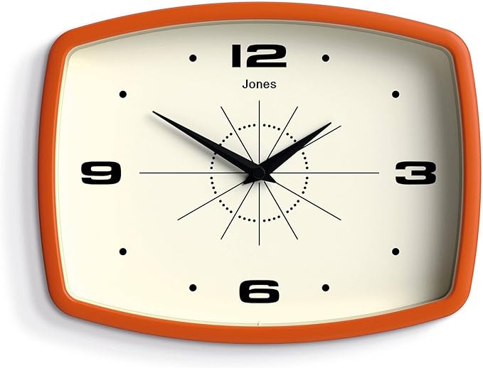 JONES CLOCKS® Movie wall clock | Retro rectangular clock | 25cm | Orange | Cool mid-century desi... | Amazon (UK)