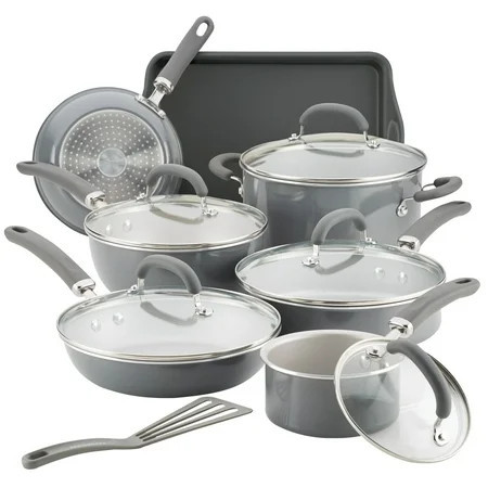 Rachael Ray Create Delicious 13 Piece Aluminum Nonstick Pots and Pans Set, Gray Shimmer | Walmart (US)