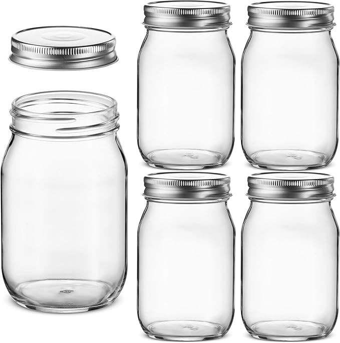 Glass Regular Mouth Mason Jars, 16 Ounce Glass Jars with Silver Metal Airtight Lids for Meal Prep... | Amazon (US)