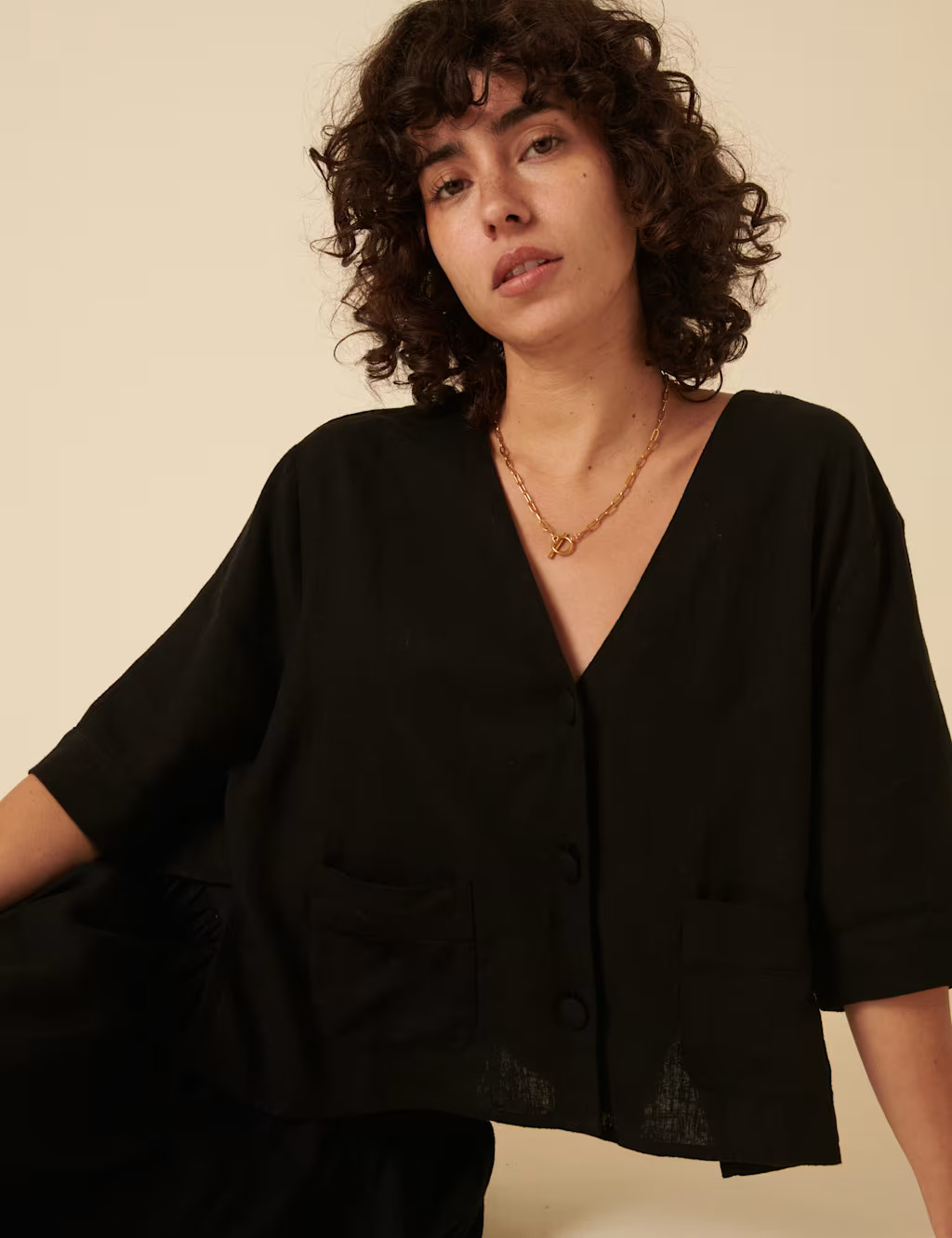 Linen Rich V-Neck Relaxed Shirt | Marks & Spencer (UK)