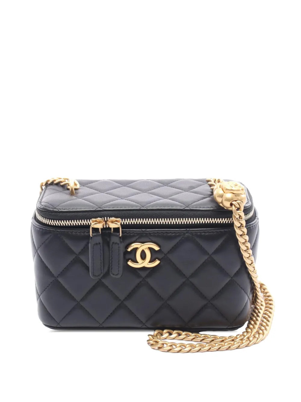 CHANEL Pre-Owned 2021-2025 Small Quilted Lambskin Sweet Camellia Vanity Case with Chain crossbody bag - Black | Farfetch Global