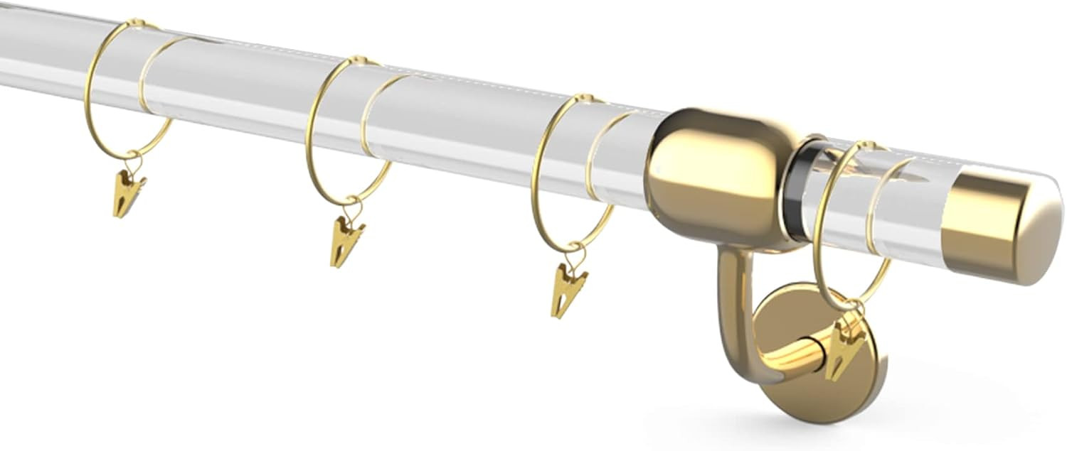 4FT acrylic curtain rod set for 48"windows, 1 1/2" diameter clear acrylic curtain rod with ten cu... | Amazon (US)